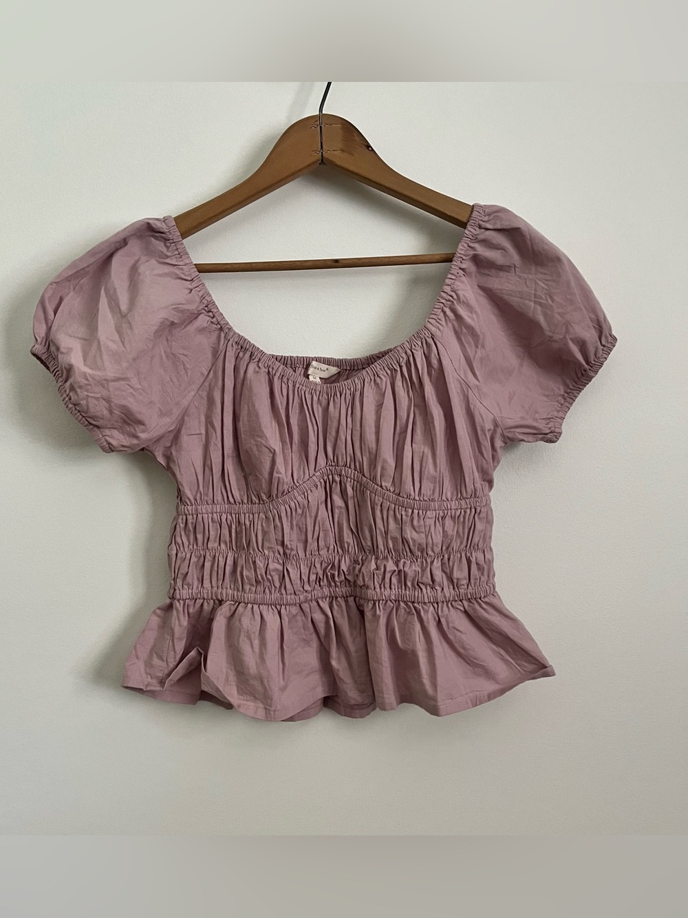 Sim & Sam Women's Puff Sleeve Smocked Peplum Top - Mauvey purple